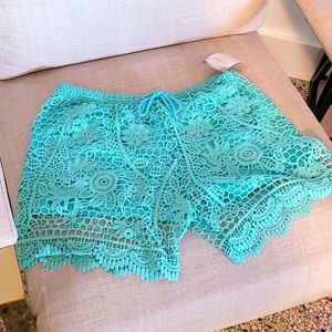 NWOT Crochet Summer Laced Teal Shorts